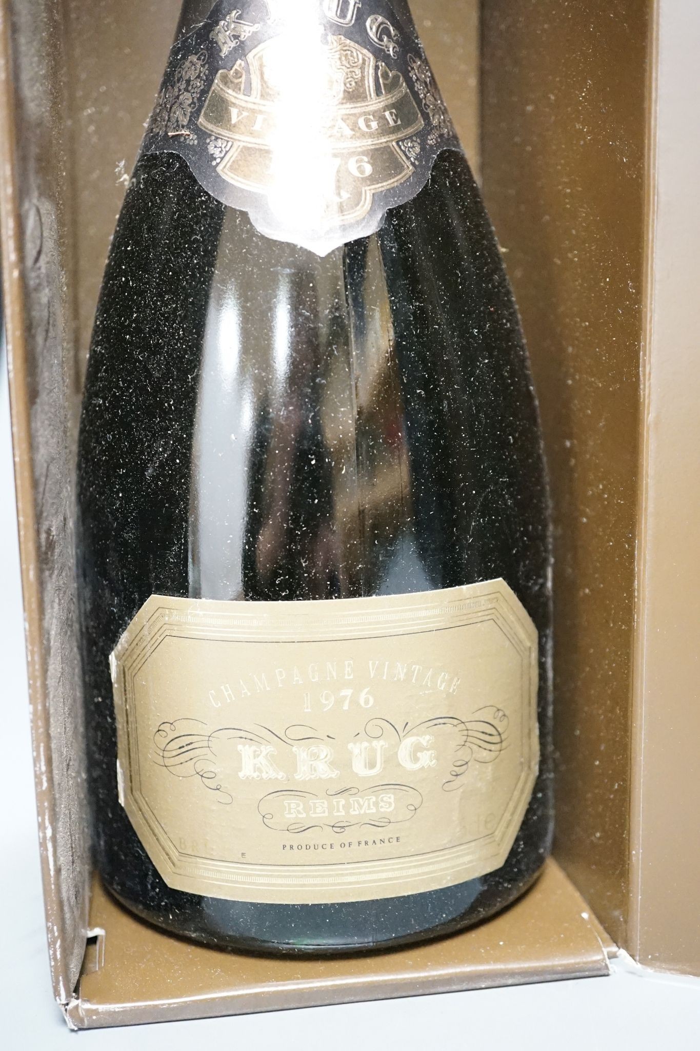 A single cased bottle of Krug 1976 Champagne